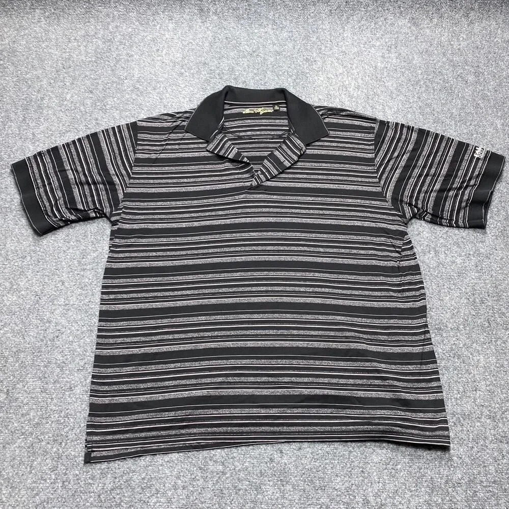 Ben Hogan Polo Shirt Mens XL Black Gray Stripe Palms Golf Club Casual‎ Top